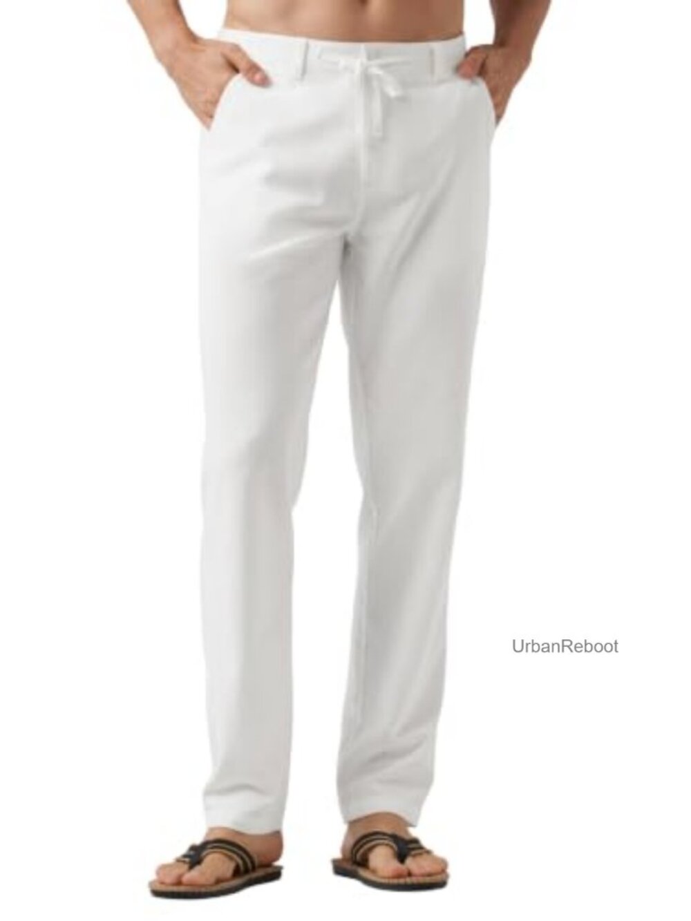Men's Linen Pants Lightweight Drawstring Casual Regular Fit